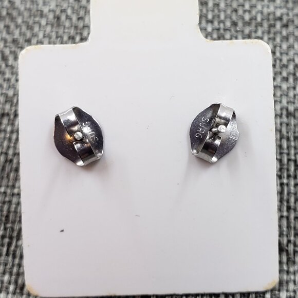 NWOT Vintage Round Navy Blue and White Pierced Earrings - Picture 2 of 3
